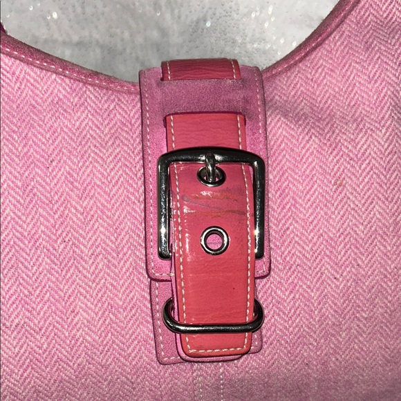 Coach RARE Vintage Suede Leather Canvas Pink Shoulder Bag with Buckle flap - Picture 14 of 17